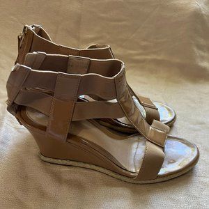 Fendi Women's Carioca Nude Patent Leather Wedge Heels.
